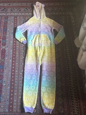 More Than Magic Pastel Rainbow Hooded Footie with Peace & Heart Prints
